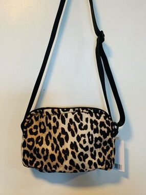 Ganni Leopard Print Crossbody Bag with Black Strap